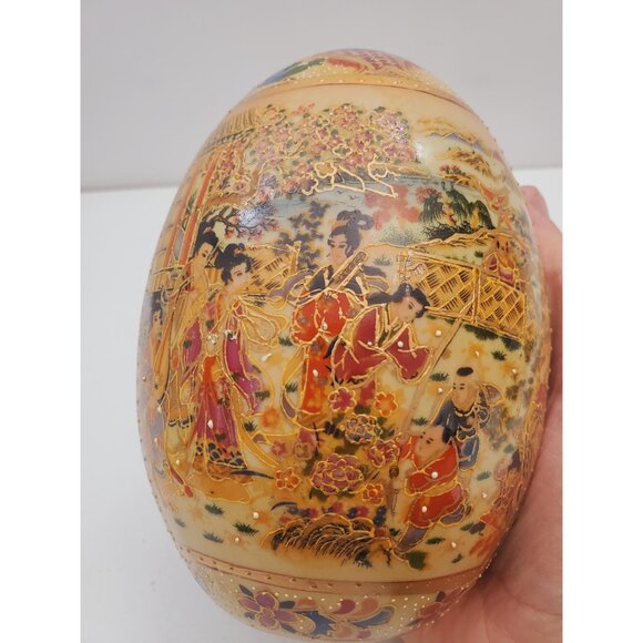Vintage Hand Painted Satsuma Ceramic Egg - Vintage Satsuma Royal Cloisonne Style - Picture 4 of 10